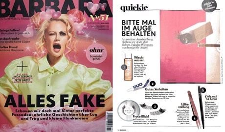 Das Lifestyle-Magazin BARBARA empfiehlt unsere Classic Pink Pinzette zum Anbringen von Fake Lashes